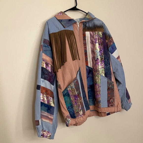 Vintage Handmade Patchwork Faux Suede Jacket L - Picture 4 of 10